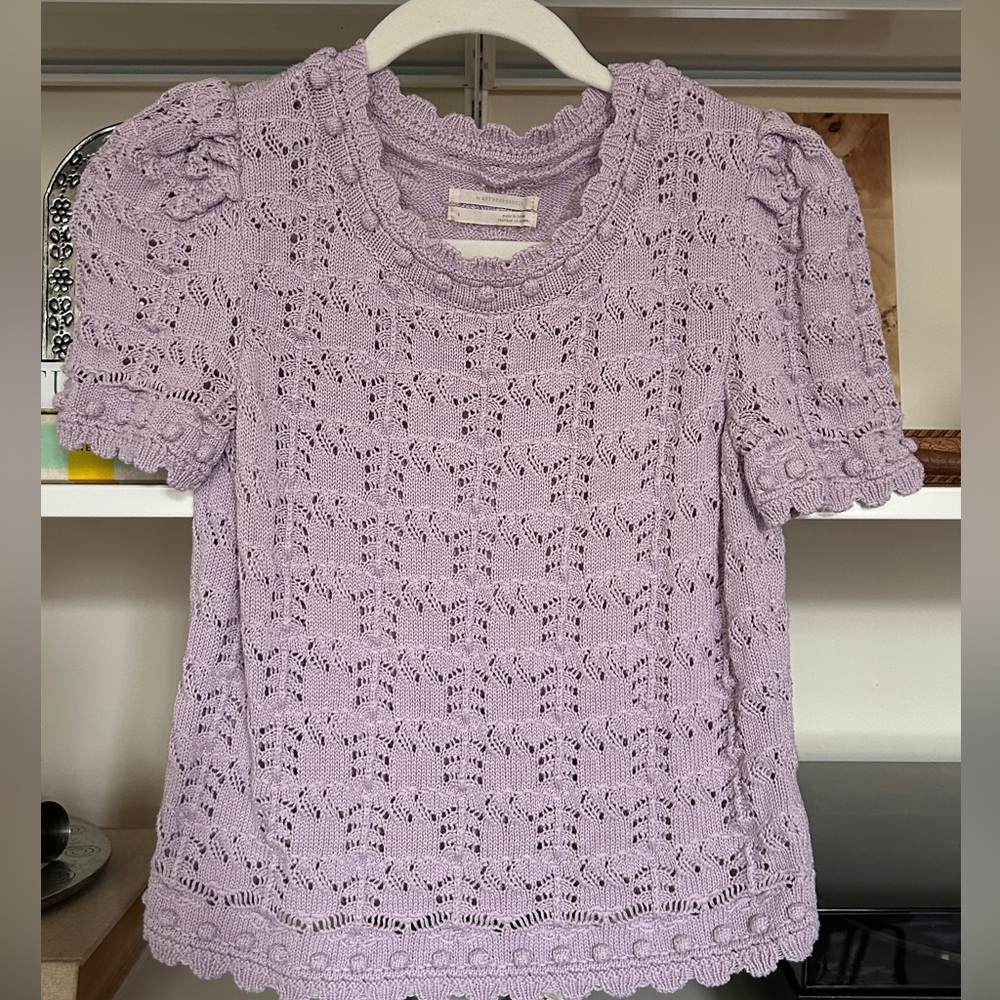 Anthropologie Lavender Crochet Sweater Size Small